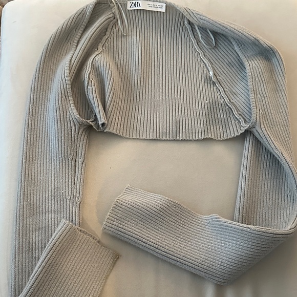 ZARA Light Gray Ribbed Crop Cardigan set - Picture 6 of 12